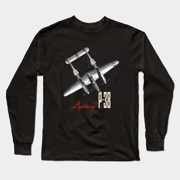 P-38 Lightning WW2 fighter aircraft airplane Long Sleeve T-Shirt by Jose Luiz Filho